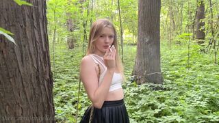 Hot chick enjoys wild woods sex and dirty mouth job