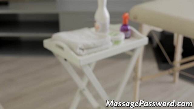 Amazing oily babe rides a rock solid cock on massage table