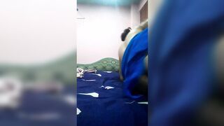 Tiny slut flashing behind