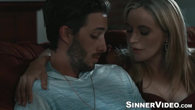 Blonde Mona Wales hops and rides the long big dick of bearded Lucas Frost