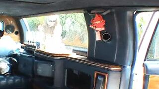 Two sloppy whores share a giant prick in a vintage convertible - sickening, real-amateur