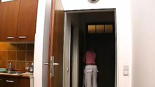 Deutsche Hussy ride 2 massive cocks in livin' room