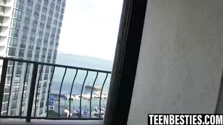 Cute little teens have a wild fuck fest with a lucky stud