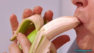 4K MILF wife likes bananas. Sometimes they cum in her mouth Extreme Close UP.