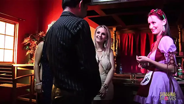 Horny🥵 sluts ravishing a barkeep in a sinful all-night freak fest