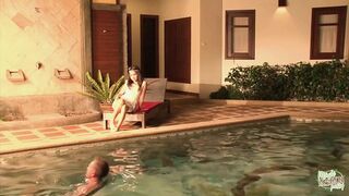 Poolside babe Amy craves hardcore cock🍆 and gets throat-fucked then pounded, wild!